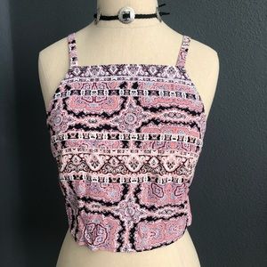 Forever 21 Pink Black Paisley Cropped Camisole S